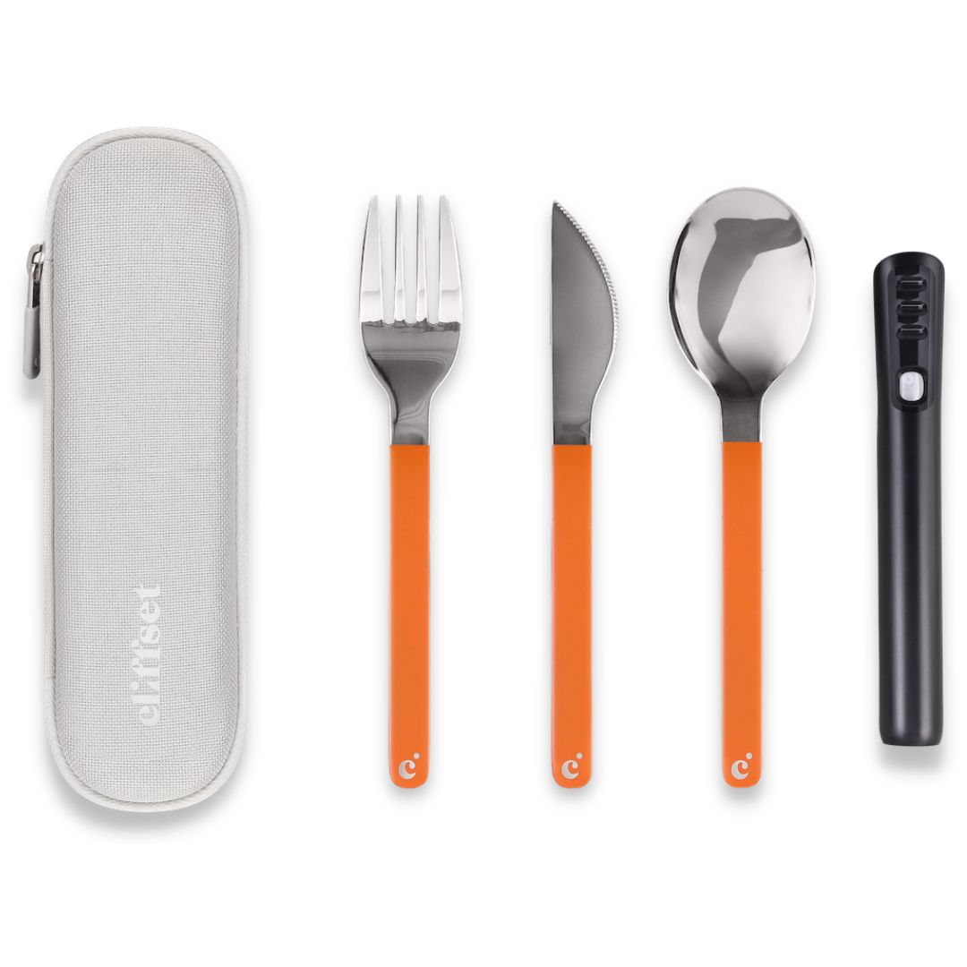Portable Utensils Set with Case, Travel 18/8 Stainless Steel Spoon and Fork  Set with Case, Spoon and Fork Set for Lunch Box, 3 PCs Knife,Fork,Spoon  Ideal for Travel Camping Office,Dishwasher Safe 